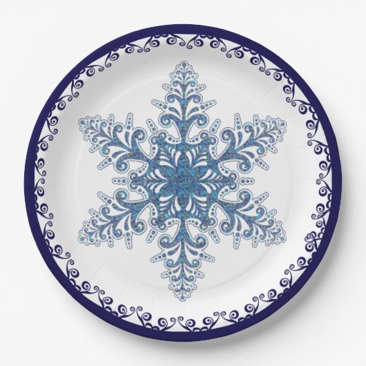 Assiettes En Carton Élégant Blue Snowflake Holiday (Devant)