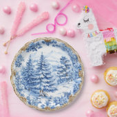 Assiettes En Carton Elegant Blue Toile Christmas Tree Holiday Dining  (Fête)