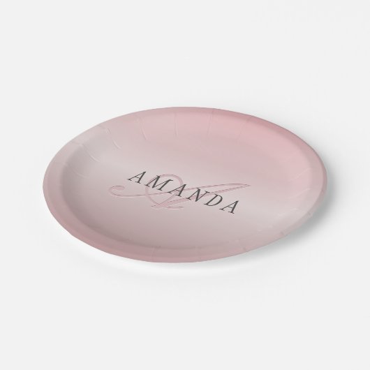 Assiettes En Carton Elégant Blush Faux Rose Gold | Nom et monogramme (Angle)
