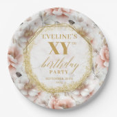 Assiettes En Carton Élégant Blush Floral Anniversaire Plaques papier (Devant)