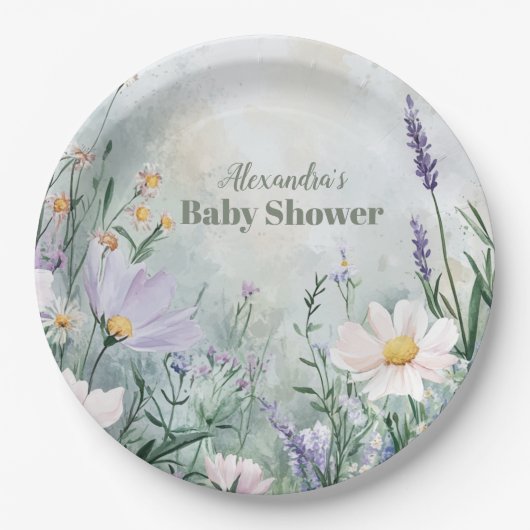 Assiettes En Carton Elegant Blush Floral Baby in Bloom  (Devant)