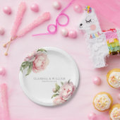 Assiettes En Carton Élégant Blush Floral Charbon Blanc Mariage moderne (Fête)