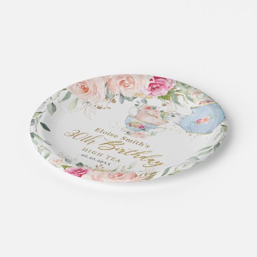 Assiettes En Carton Elégant Blush Floral High Tea Party (Angle)