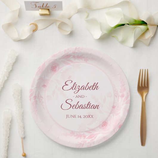 Assiettes En Carton Elegant Blush Pink Floral Simple Boho Chic Wedding (Mariage)