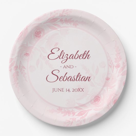 Assiettes En Carton Elegant Blush Pink Floral Simple Boho Chic Wedding (Devant)