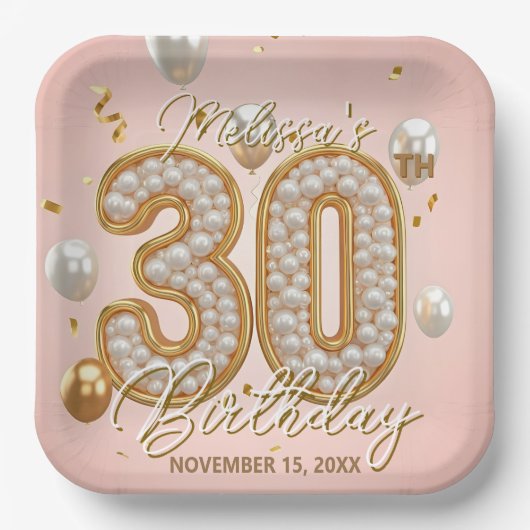 Assiettes En Carton Elégant Blush Pink Gold Pearl Mosaic 30e anniversa (Recto)