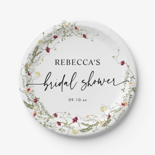 Assiettes En Carton Elegant Boho Fleur sauvage Fête des mariées (Devant)