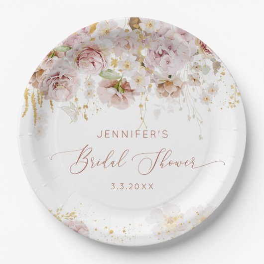 Assiettes En Carton Elégant boho fleuri douche nuptiale (Devant)