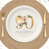 Assiettes En Carton Elegant Boho Floral Gold Foil 90th Birthday
