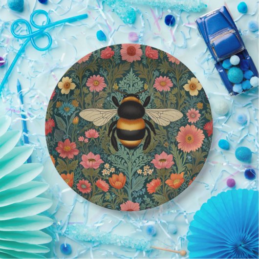 Assiettes En Carton Elegant boho retro bumblebee spring florals (Fête)