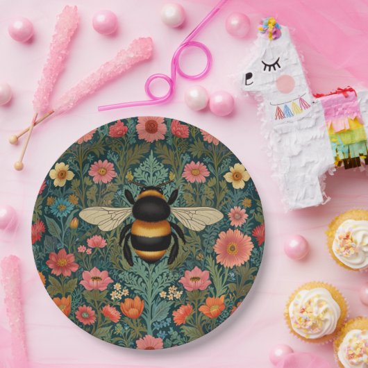 Assiettes En Carton Elegant boho retro bumblebee spring florals (Fête)