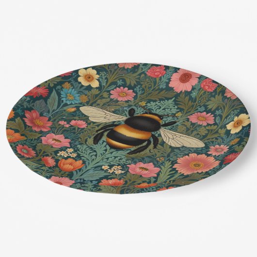 Assiettes En Carton Elegant boho retro bumblebee spring florals (Angle)