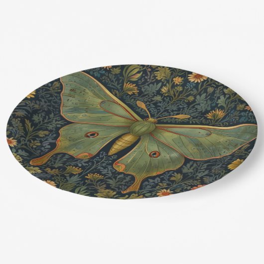 Assiettes En Carton Élégant boho rétro Luna moth botanique (Angle)