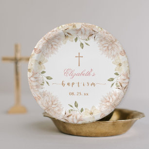 Assiettes En Carton Élégant Boho rose Floral Baptism Plaque en papier