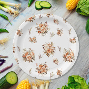 Assiettes En Carton Elegant Boho Rose Motif