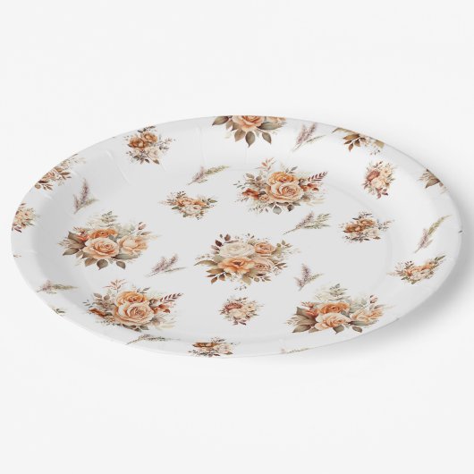 Assiettes En Carton Elegant Boho Rose Motif (Angle)