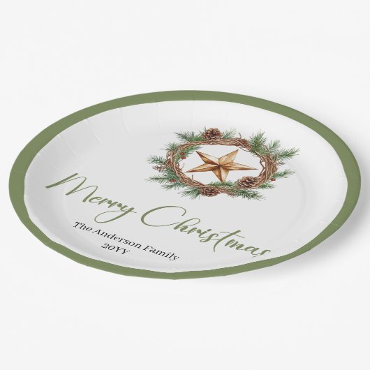 Assiettes En Carton Elegant Boho Scandinavian Cozy Pine Wreath Holiday (Angle)