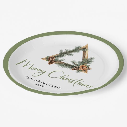 Assiettes En Carton Elegant Boho Scandinavian Pine Wreath Holiday  (Angle)