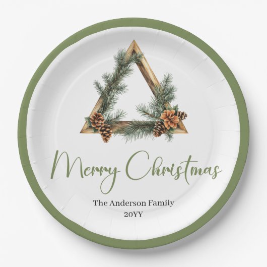 Assiettes En Carton Elegant Boho Scandinavian Pine Wreath Holiday  (Devant)