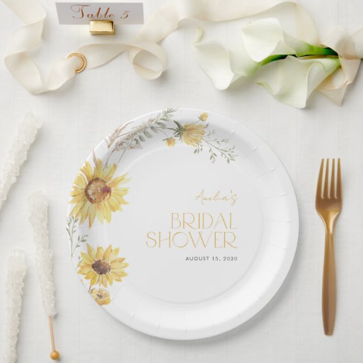 Assiettes En Carton Elégant Boho Sunflower Fête des mariées botanique (Mariage)