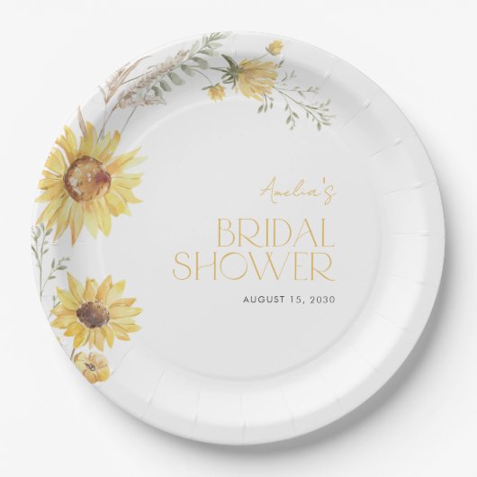 Assiettes En Carton Elégant Boho Sunflower Fête des mariées botanique (Devant)