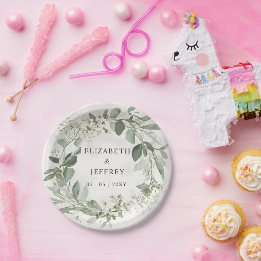 Assiettes En Carton Elégant Boho verdure Eucalyptus Mariage (Fête)