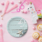 Assiettes En Carton Elégant bois BLue Seashells Plage Mariage faveur (Fête)