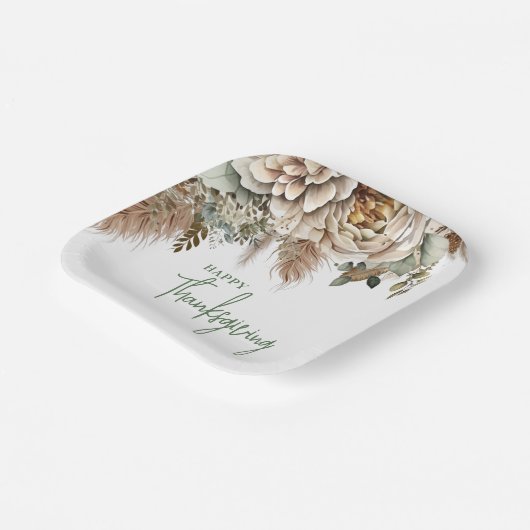 Assiettes En Carton Elégant Bon thanksgiving Floral Boho (Angulaire)
