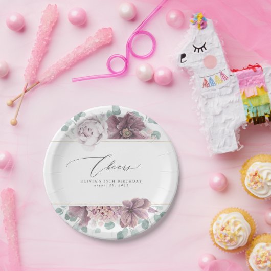 Assiettes En Carton Élégant botanique floral mauve (Fête)