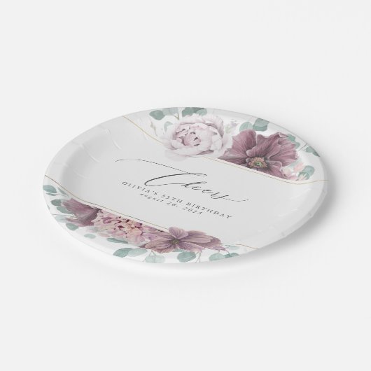 Assiettes En Carton Élégant botanique floral mauve (Angle)