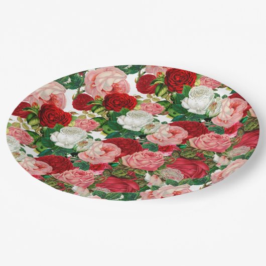 Assiettes En Carton Elegant Botanique Green Red Burgundy (Angle)