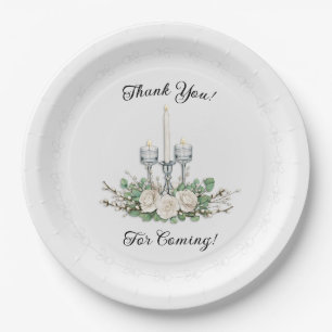 Assiettes En Carton Élégant Bougie Fleurie Blanche “Merci D'Être Ven
