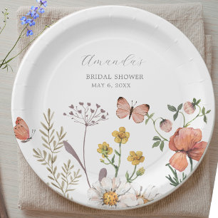 Assiettes En Carton Élégant Bouquet de Fleurs Sauvages à l'Aquarelle p