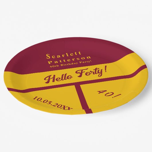 Assiettes En Carton Elégant Bourgogne Et Luxe Or 40e Anniversaire (Angle)