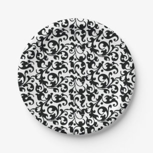 Assiettes En Carton Élégant bracelet en damas noir et blanc