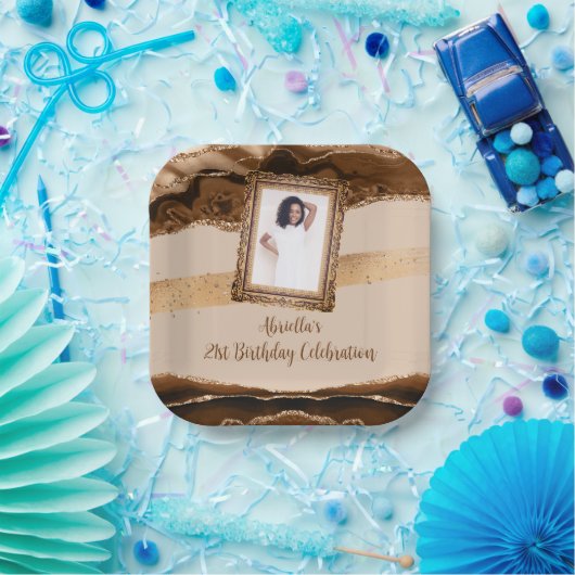 Assiettes En Carton Élégant Brown Agate Photo Invitation (Fête)