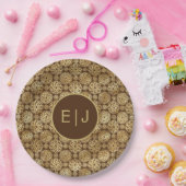 Assiettes En Carton Élégant Brown & Or Dahlias Motif Monogramme (Fête)