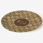 Assiettes En Carton Élégant Brown & Or Dahlias Motif Monogramme (Angle)