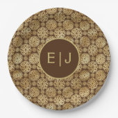 Assiettes En Carton Élégant Brown & Or Dahlias Motif Monogramme (Devant)