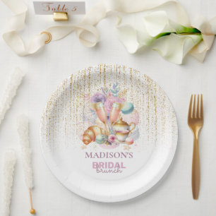 Assiettes En Carton Élégant brunch de mariage personnalisé rose et or 