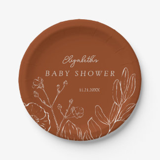 Assiettes En Carton Elegant Burnt Orange Botanical Leaves 