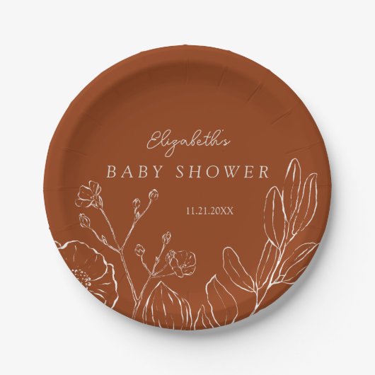 Assiettes En Carton Elegant Burnt Orange Botanical Leaves (Devant)