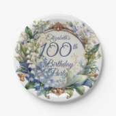 Assiettes En Carton Elégant cadre fleuri baroque 100e fête d'anniversa (Devant)