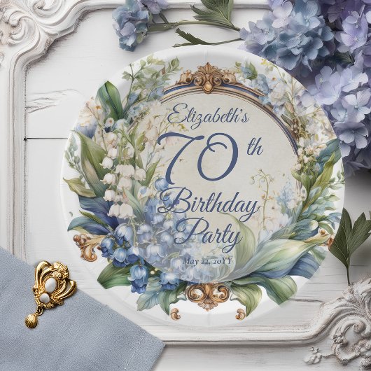 Assiettes En Carton Elégant cadre fleuri baroque 70e anniversaire