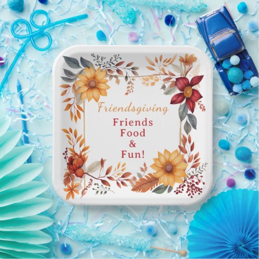 Assiettes En Carton Elégant cadre floral automne Friendsgiving Dîner (Fête)