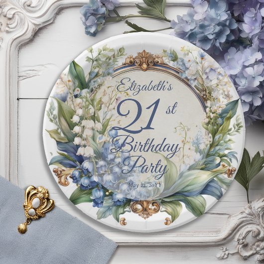 Assiettes En Carton Elégant cadre floral baroque 21ème anniversaire