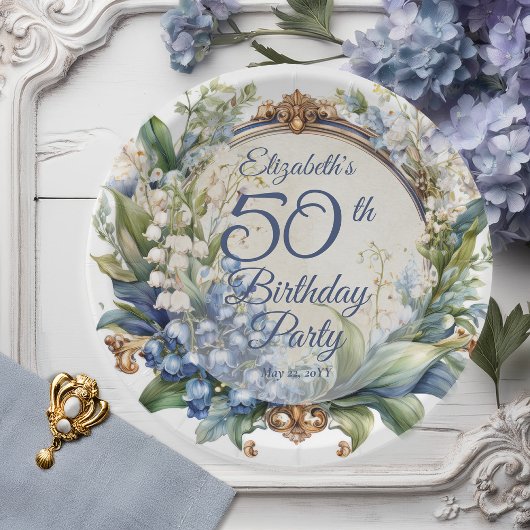 Assiettes En Carton Elégant cadre floral baroque 50ème anniversaire