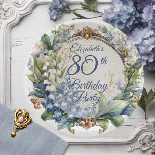 Assiettes En Carton Elégant cadre floral baroque 80ème anniversaire