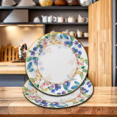 Assiettes En Carton Elégant cadre or Aquarelle Berries