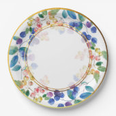 Assiettes En Carton Elégant cadre or Aquarelle Berries (Devant)